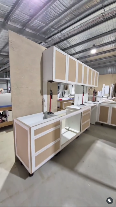 Custom cabinetry being assembled in Chris Caruso Creations Adelaide factory